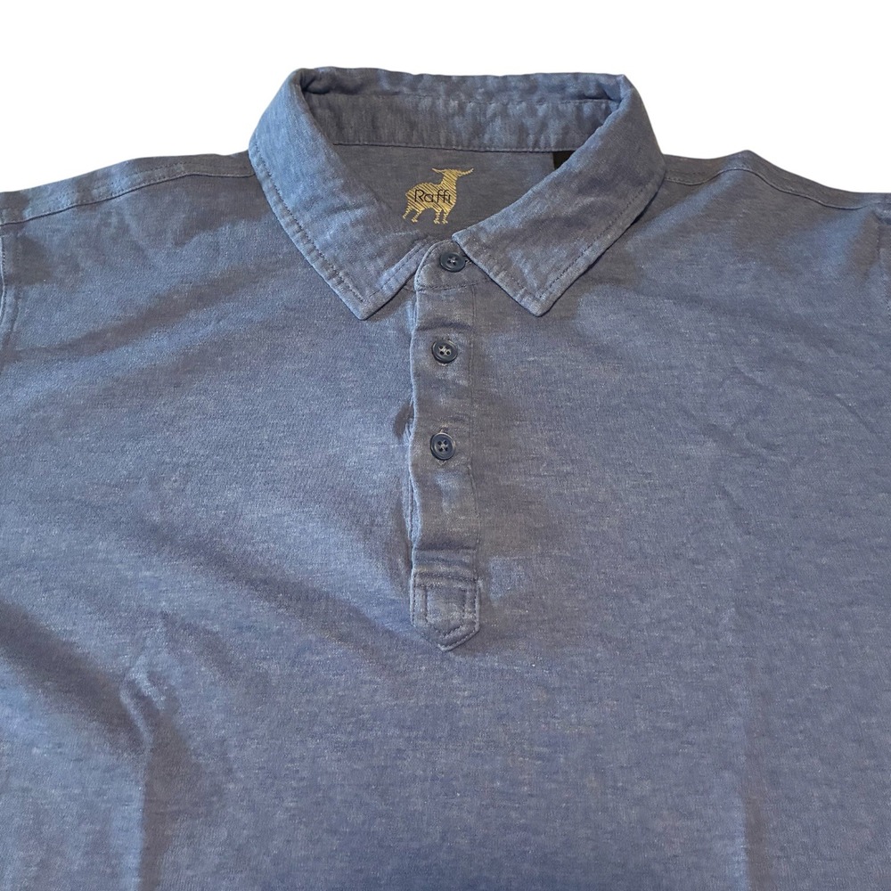 Raffi Mens Blue Heathered Jersey Knit Short Sleeve Polo Shirt Large